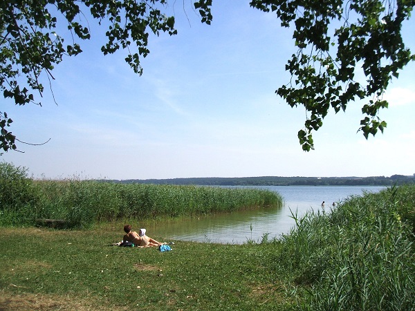 Badegäste am Ufer der Badestelle Oberuckersee-Schifferhof 