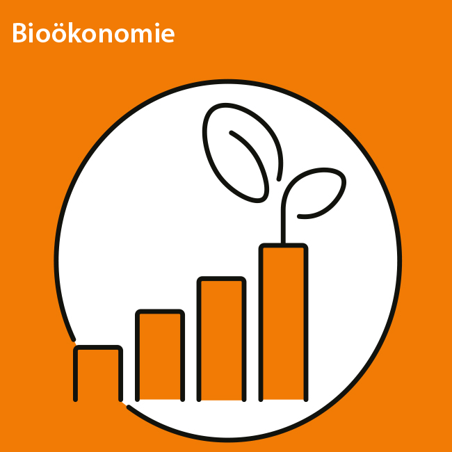 Stilisiertes Icon für das Handlungsfeld 8.3 Bioökonomie, ansteigender Anteil von biologischen Ressourcen.