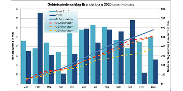 Abnahme des Jahresniederschlags in Brandenburg
