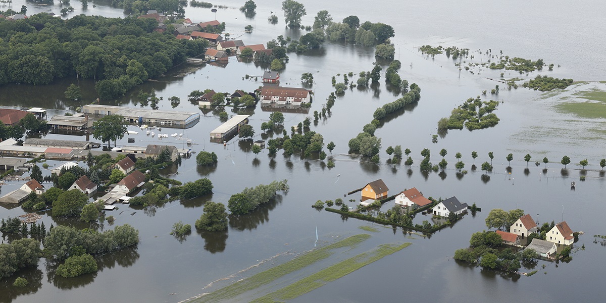 Bild: Luftaufnahme: Überflutetes Flächen entlang der Elbe