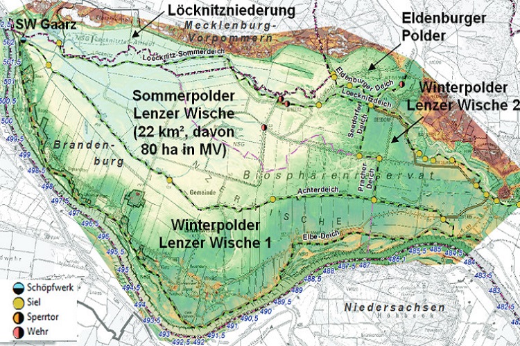 Karte der Flutungspolder Lenzer Wische.
