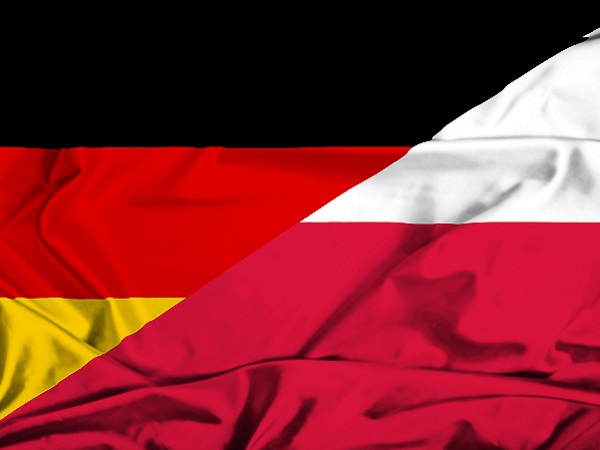Flags of Poland and Germany laid crosswise