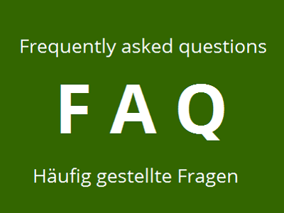 Wortwolke mit den Worten: Frequently asked questions, FAQ, Häufig gestellte Fragen